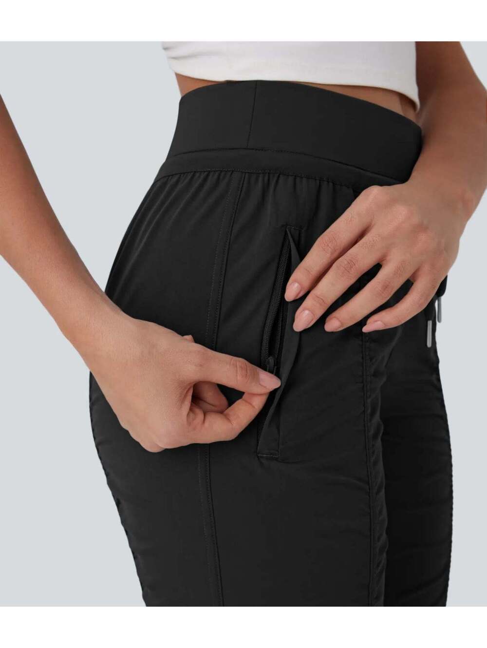 Halara High Waisted Tapered Travel Joggers Side Zip Pockets Black Size Small - Picture 6 of 9